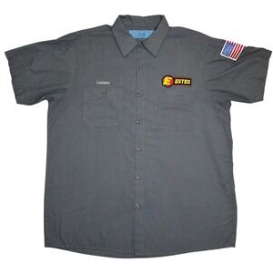 Mens Gray Short Sleeve‎ Estes Work Shirt Embroidered "Luciano" Flag Patch Size L